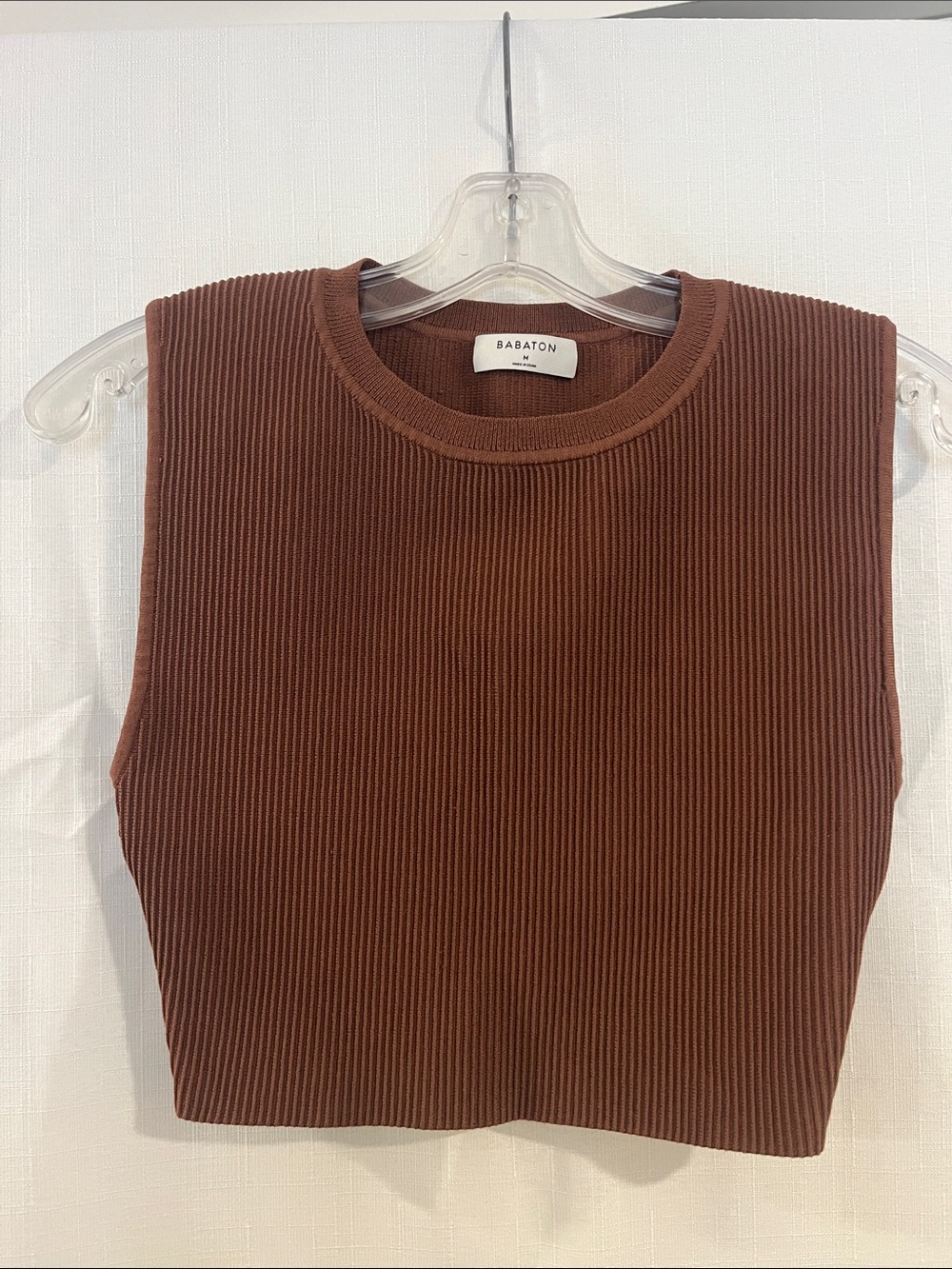 Babaton Ribbed Sleeveless Crewneck Tank - Brown
